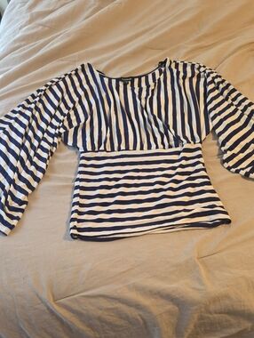 bebe Navy and White Striped Long Sleeve Tunic